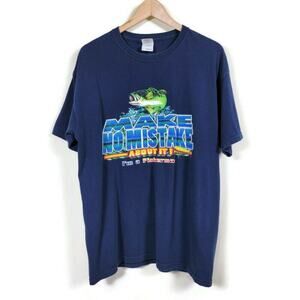 Gildan Cotton Graphic T Shirt Mens Size L Navy Blue Fisherman Make No Mistake
